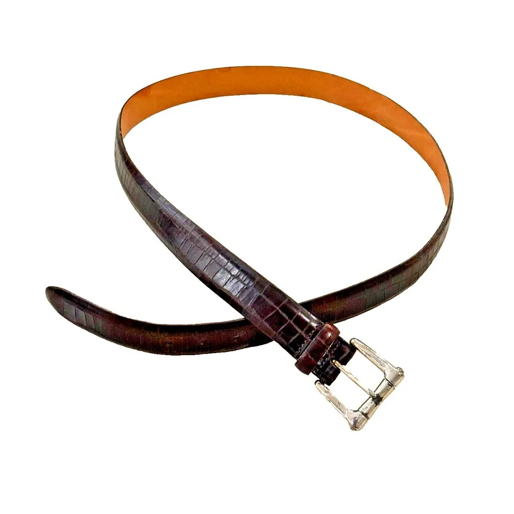 Vintage Martin Dingman Alligator Grain Belt Brown Calfskin Leather Belt Men's 40